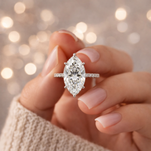 2CT Marquise Moissanite Engagement Ring, Pave Band Ring, Minimalist Solitaire Bridal Ring, Wedding Gift for Her