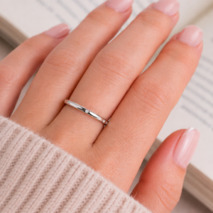 Dainty Diamond Stacking Ring, Thin Minimalist White Gold Band, Tiny Diamond Ring, Everyday Jewelry for Women