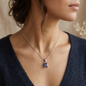 Emerald Cut Moissanite Pendant, 925 Sterling Silver Solitaire Necklace Charm, Minimalist Dainty Jewelry, Gift for Her