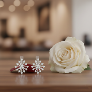 Snowflake Moissanite Stud Earrings, White Gold Starburst Floral Earrings, Minimalist Bridal Gift for Her