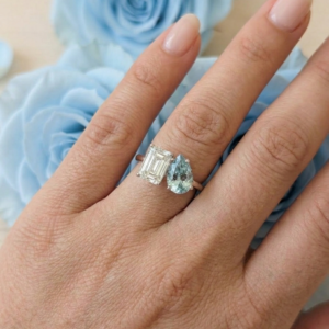 Toi Et Moi Lab Grown Diamond Ring - Emerald & Pear Cut Two Stone Engagement Ring, IGI Certified Bridal Proposal Ring