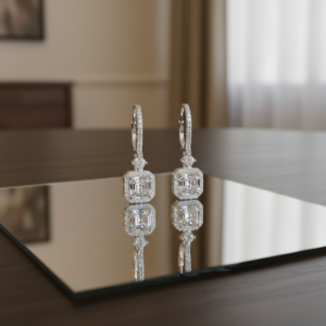 Asscher Cut Halo Drop Earrings - Moissanite Bridal Dangle Earrings, Square Diamond Halo, Wedding Jewelry Gift