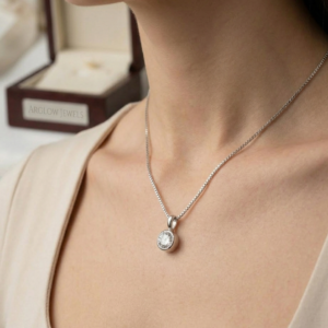 Round Cut Moissanite Pendant Necklace, 0.50CT Bezel Set Dainty Necklace, 925 Sterling Silver Minimalist Jewelry, Luxury Gift for Her