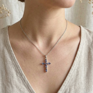 Moissanite Cross Pendant, Christian Cross Pendant, Religious Faith Jewelry, Marquise & Round Diamond Pendant Gift for Her