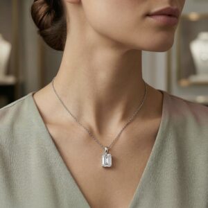 Emerald Cut Moissanite Pendant, 925 Sterling Silver & Gold Solitaire Pendant, Minimalist Diamond Jewelry, Anniversary Gift for Her