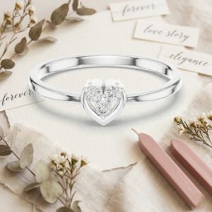 Heart Moissanite Ring - 925 Sterling Silver Promise Ring, Minimalist Heart Engagement Ring