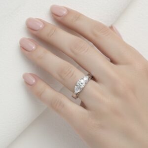 Vintage Three Stone Diamond Engagement Ring - 925 Sterling Silver