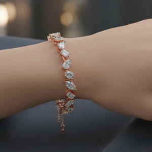 Multi Shape Moissanite Tennis Bracelet Rose Gold - Marquise, Oval, Emerald & Pear Cut Diamond Look, Luxury Bridal Gift for Her