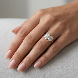 Toi Et Moi Lab Grown Diamond Ring - Pear & Emerald Cut Engagement Ring, IGI Certified Two Stone Proposal Ring