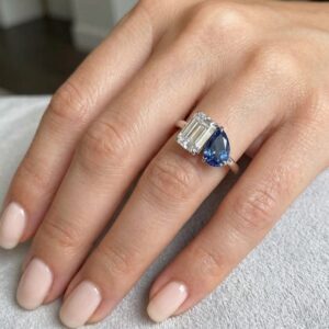 Toi Et Moi Lab Grown Diamond Ring - Emerald Cut & Blue Pear Two Stone Engagement Ring, IGI Certified Proposal Ring