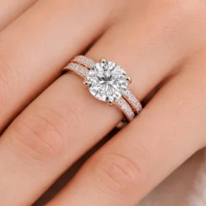 Elegant Moissanite Engagement Ring with Double Pave Band Solitaire Ring